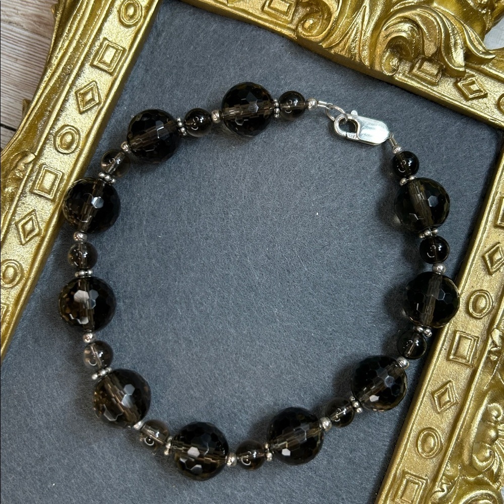 Faceted Smokey Quartz and 925 Bracelet